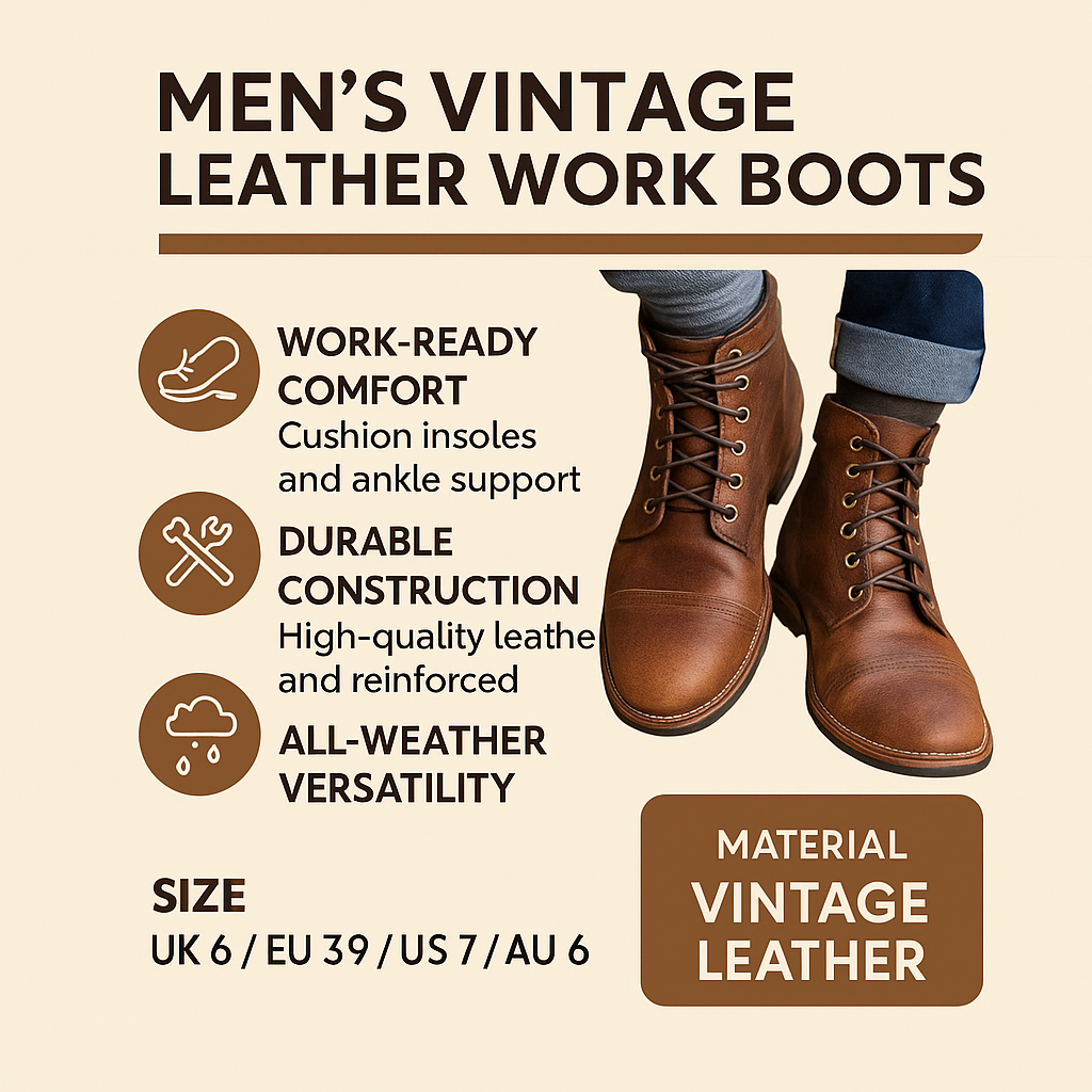 Men’s Boots Work Outdoor Ankle Lace Up Vintage Rugged Footwear 1