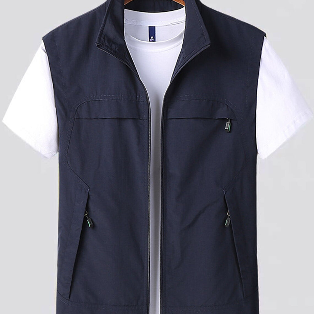 Men's Stand Collar Zip Vest Breathable Lightweight Fast Drying 0