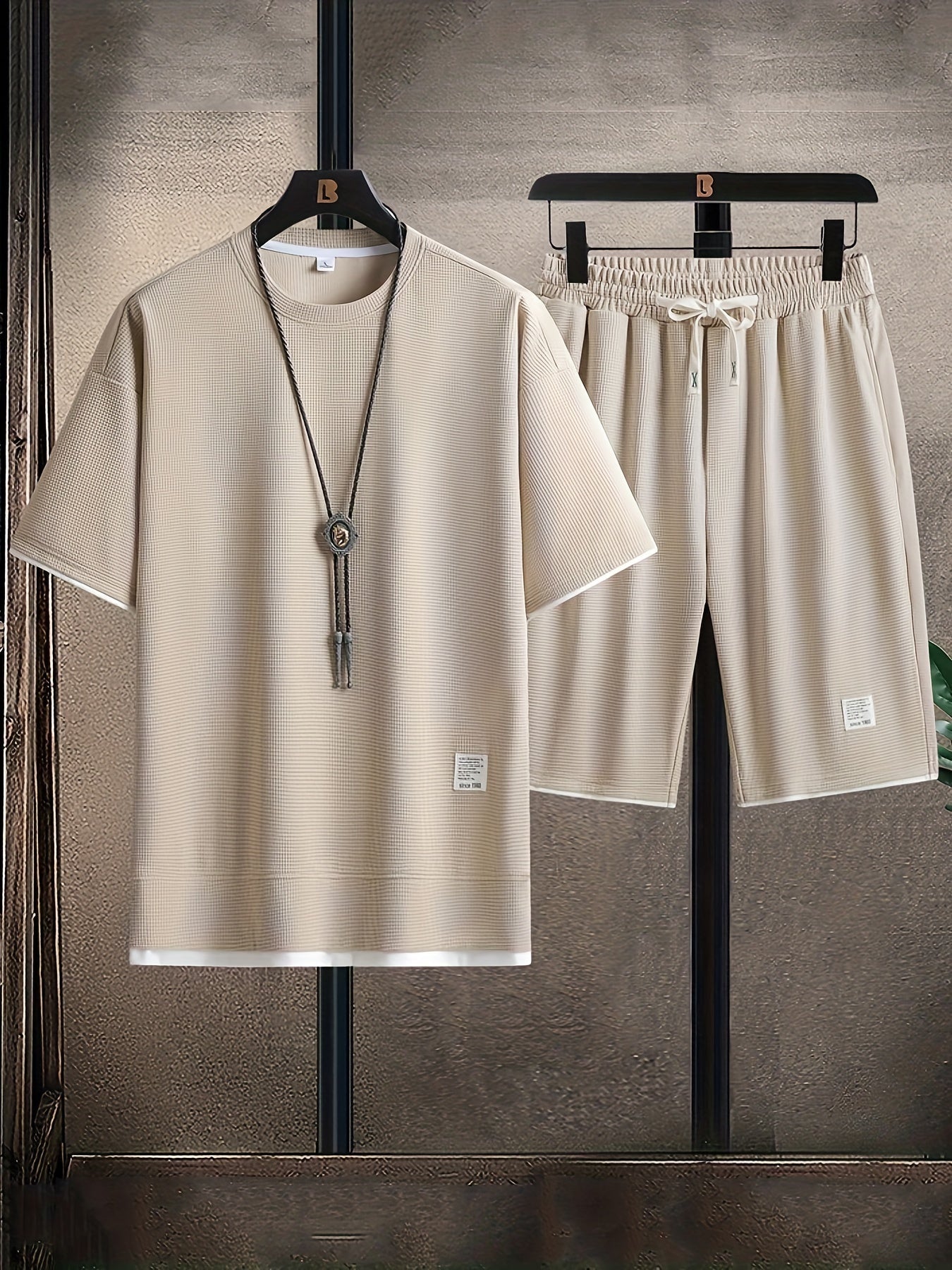 Men's Waffle Knit Lounge Set – Relaxed Fit T-Shirt and Drawstring Shorts 8