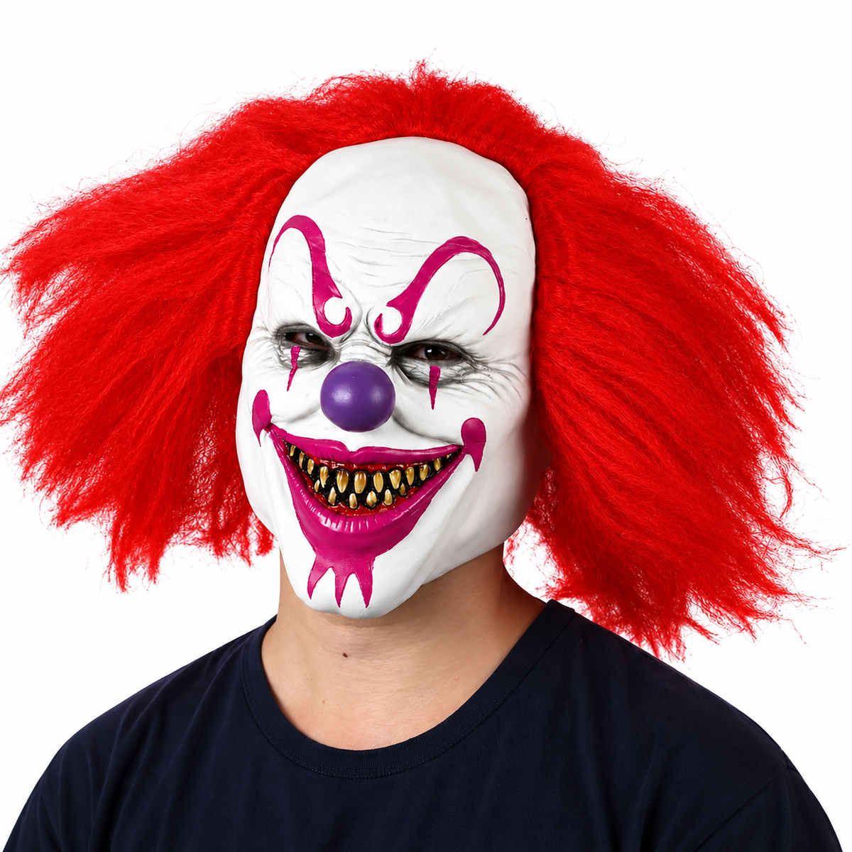 Masque de clown - Visage d'horreur pâle avec large sourire et lignes de peinture sculptées