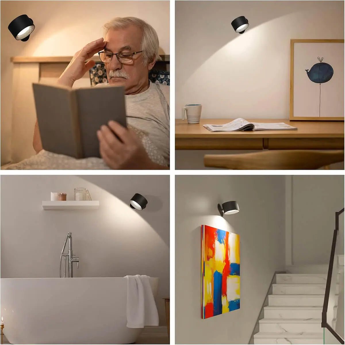 Applique murale sans fil – LED rechargeable, télécommande et couleur de lumière réglable