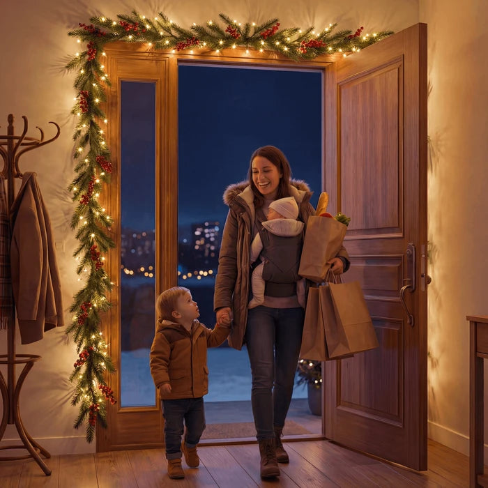 Lighted Garland With Berries and Leaves – Fairy Light Strand in Five Styles