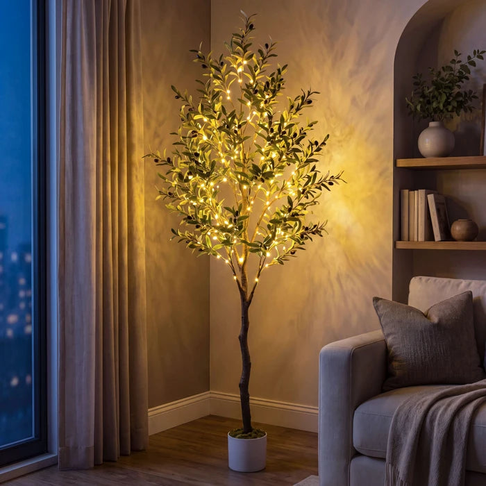Lighted Olive Tree – Fairy Lights Among Green Olive Leaves for Cozy Corners