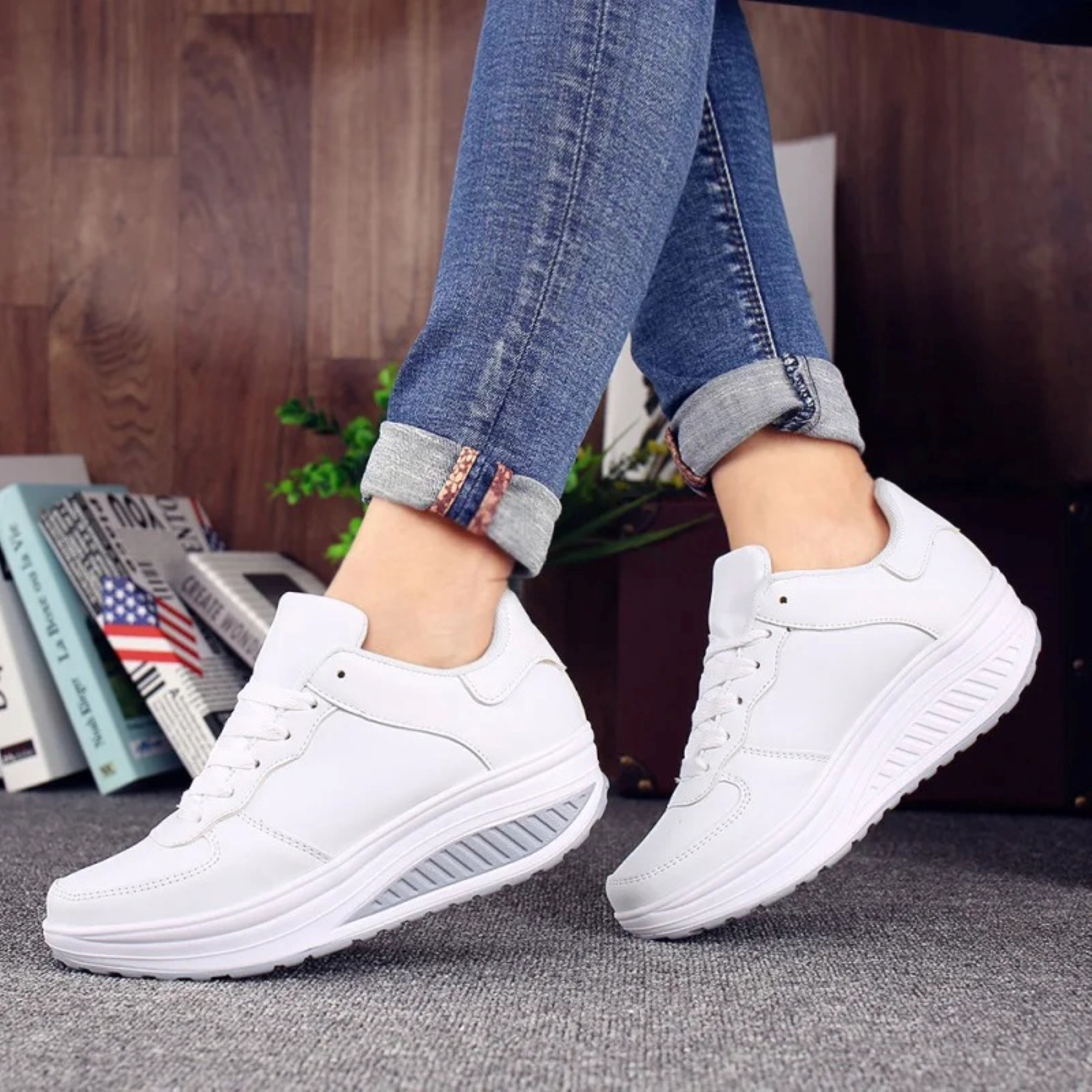 Orthopaedic Women's Sneakers in Black Leather - FlexiStep 1