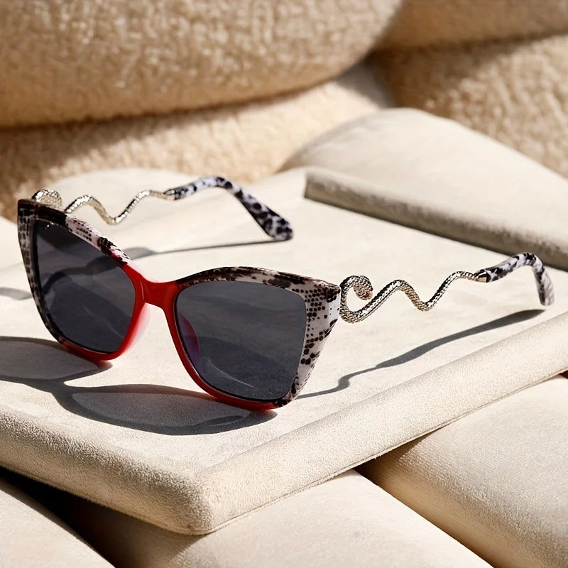 Oversized Cat-Eye Sunglasses with UV400 Protection and Sculpted Snake Arms 13