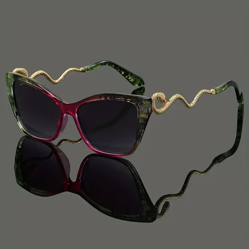 Oversized Cat-Eye Sunglasses with UV400 Protection and Sculpted Snake Arms 2