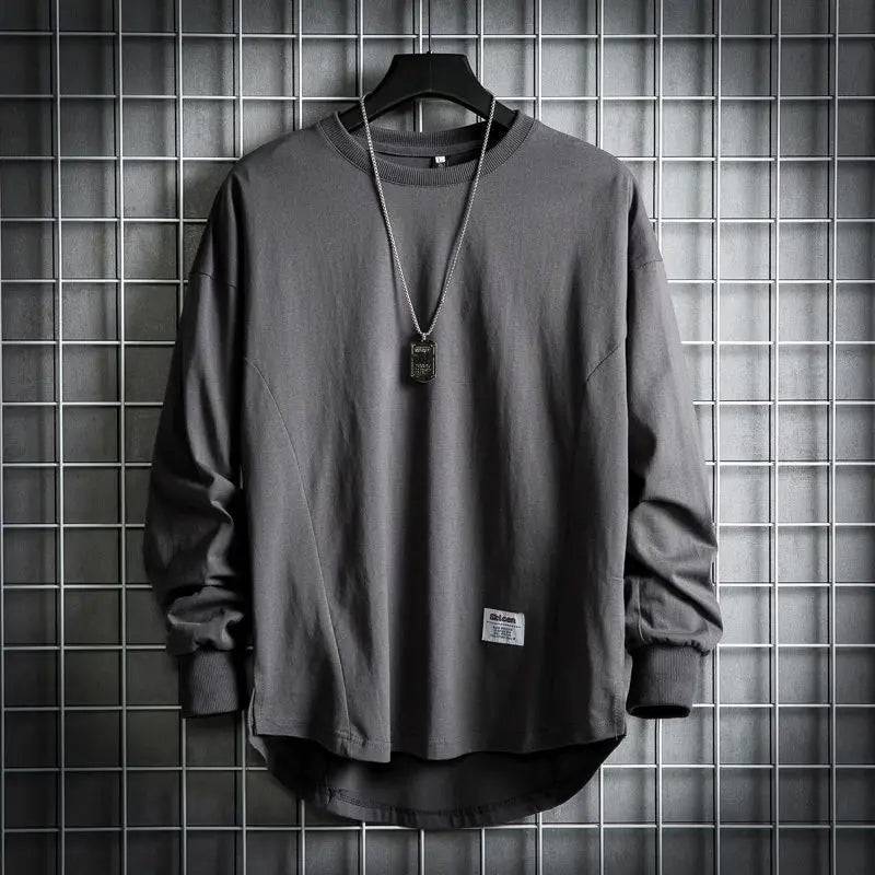 Oversized Cotton Pullover Sweatshirt for Men - Drop Hem Crewneck Shirt 0