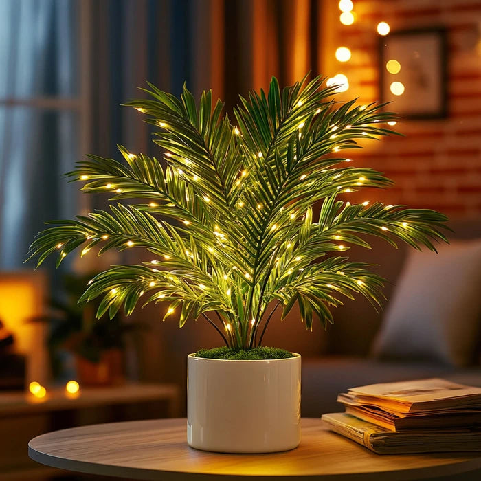 Palm Leaf Tree Lamp – Artificial Areca Palm Fronds with Warm Fairy Lights