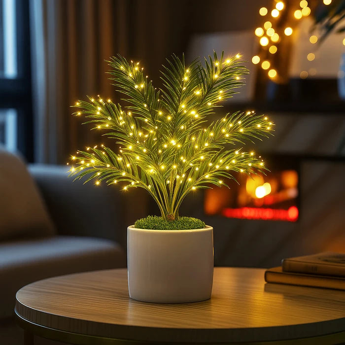 Palm Leaf Tree Lamp – Artificial Areca Palm Fronds with Warm Fairy Lights