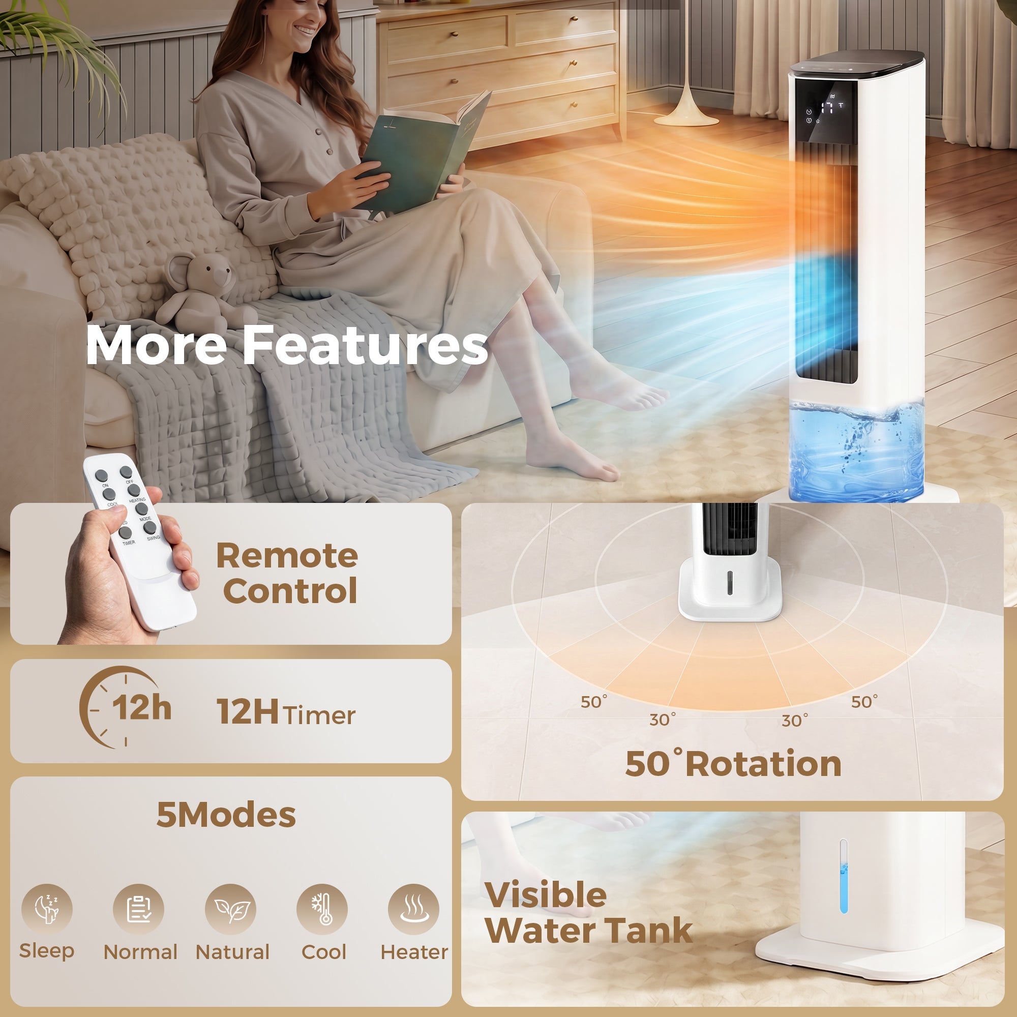 Portable Air Conditioner and Heater Fan 3.5L with Remote, Timer, and Oscillation 1