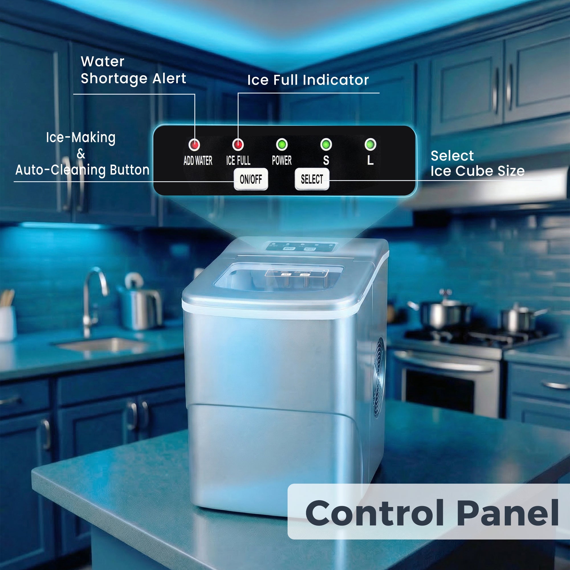 Portable Countertop Ice Maker Machine - 2.2L Capacity, Dual Ice Sizes, LED Display 2