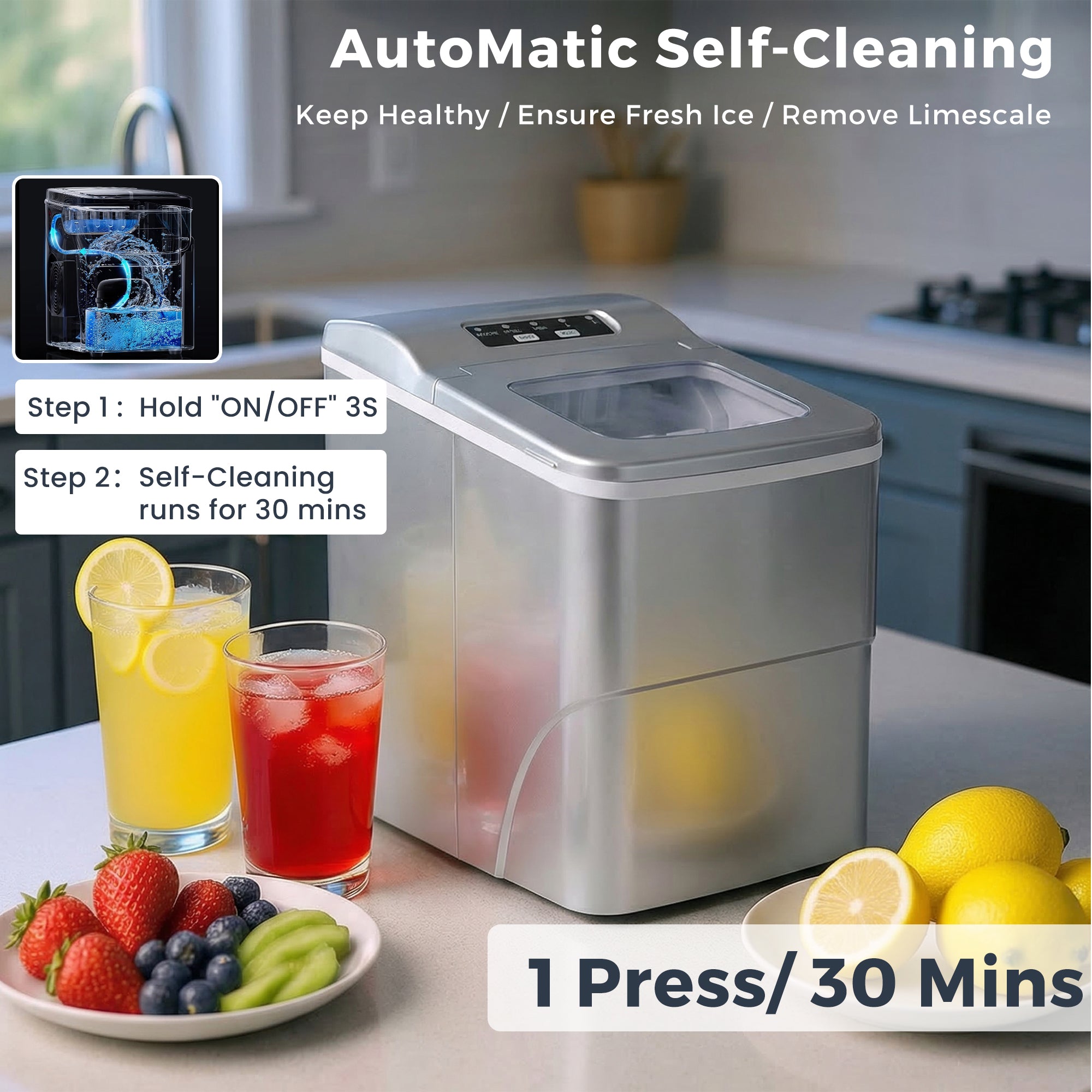 Portable Countertop Ice Maker Machine - 2.2L Capacity, Dual Ice Sizes, LED Display 3