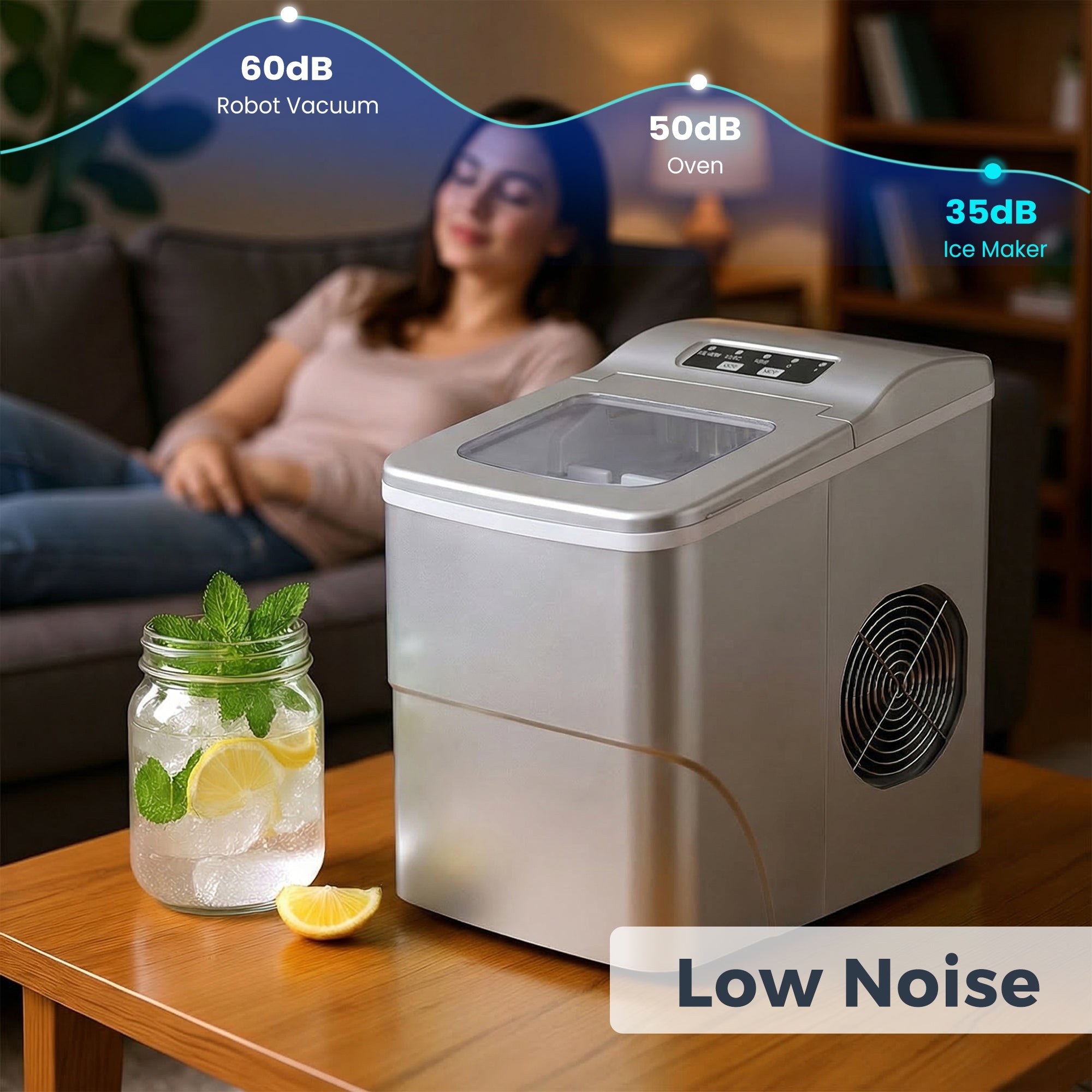 Portable Countertop Ice Maker Machine - 2.2L Capacity, Dual Ice Sizes, LED Display 7