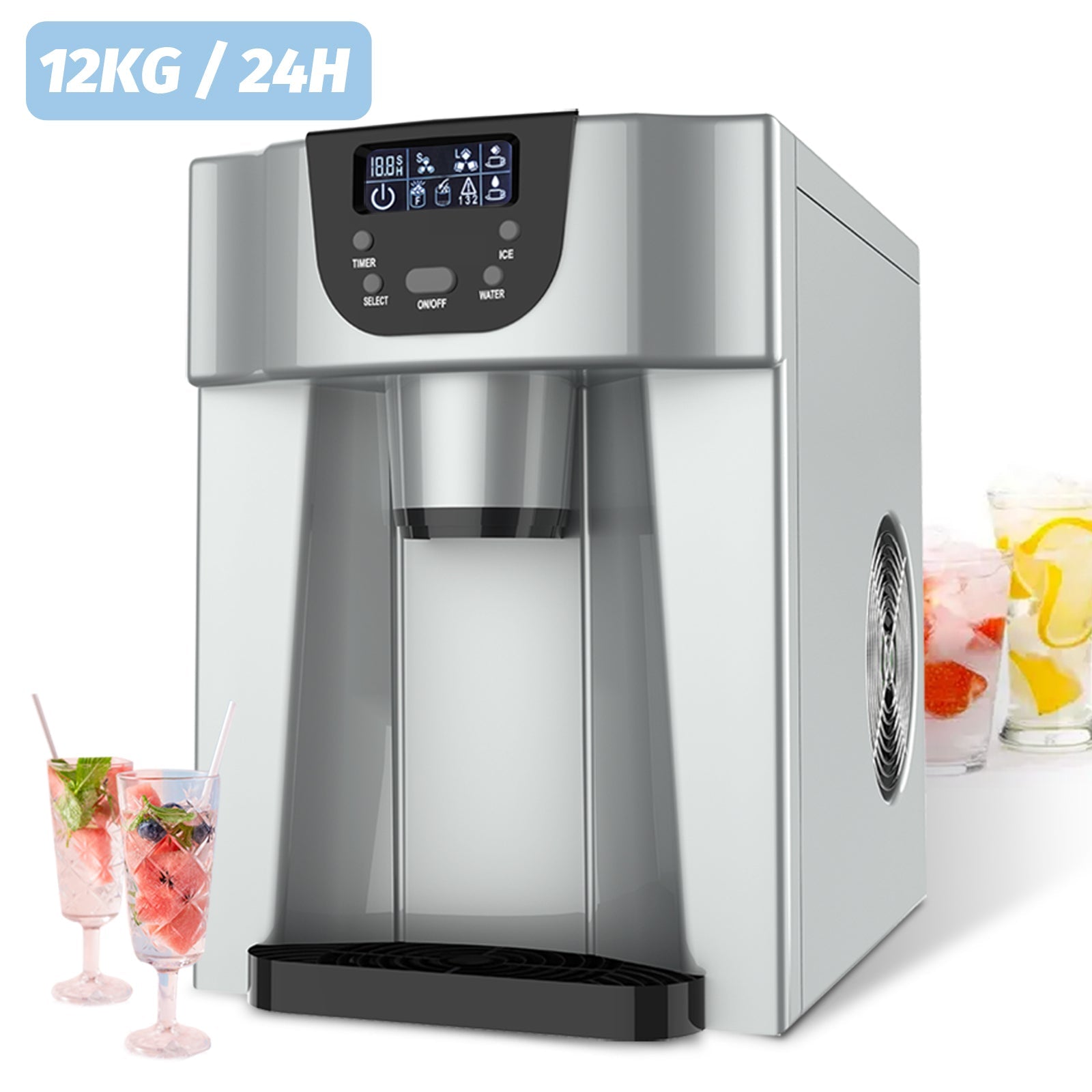 Portable Countertop Ice Maker Machine with Water Dispenser, 12kg/24h, Quick Cycle 8