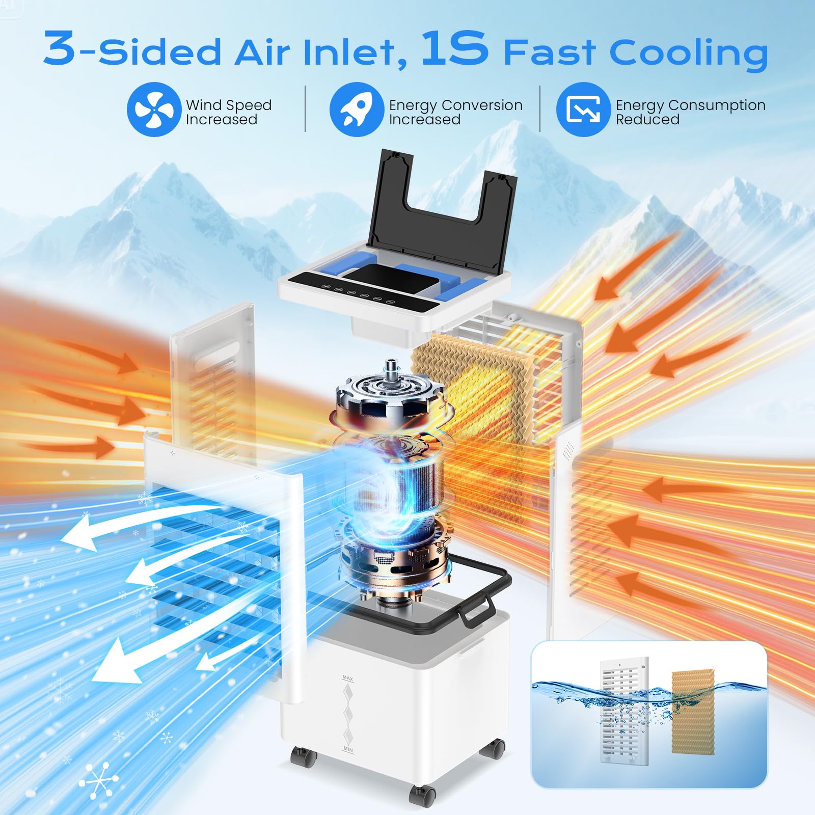 Portable Evaporative Air Cooler for Home, 12L Tank & Timer 2