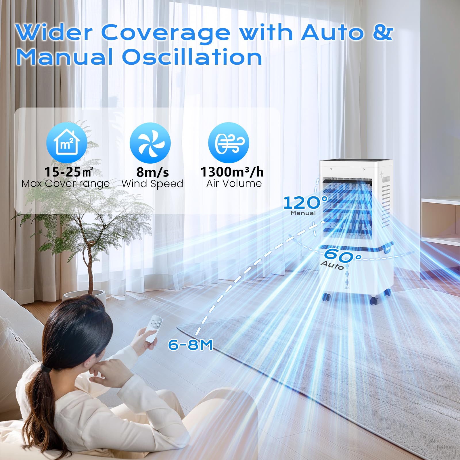 Portable Evaporative Air Cooler for Home, 12L Tank & Timer 4