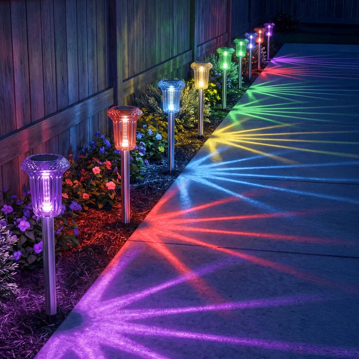 Solar Rainbow Stake Lights – Colorful Starburst Rays for Paths and Garden Beds