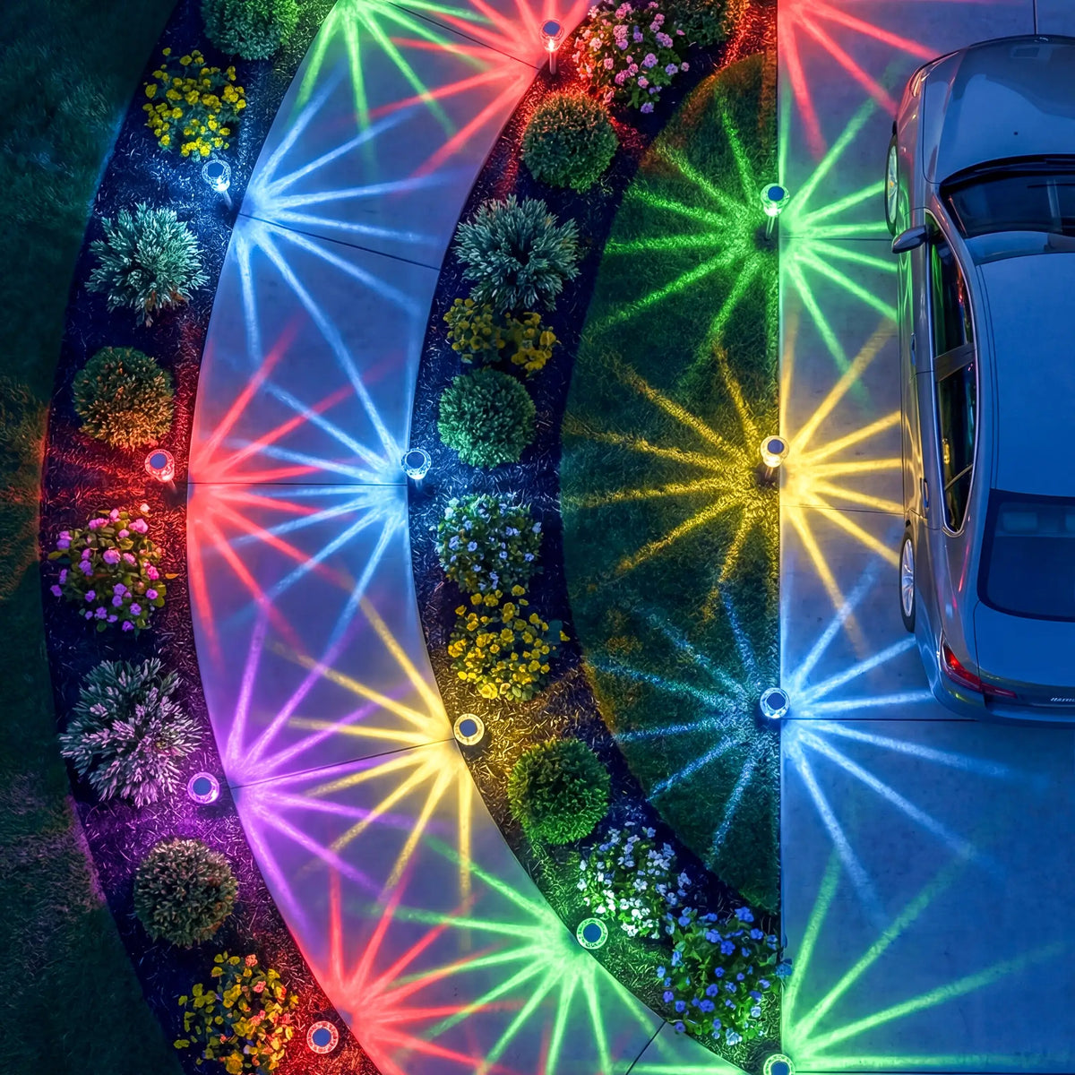 Solar Rainbow Stake Lights – Colorful Starburst Rays for Paths and Garden Beds