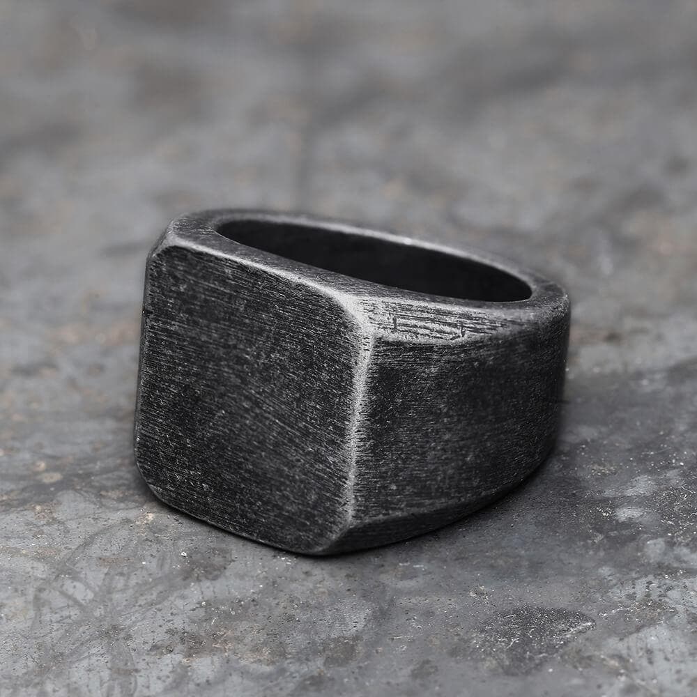 Retro Simple Plain Stainless Steel Square Ring 0