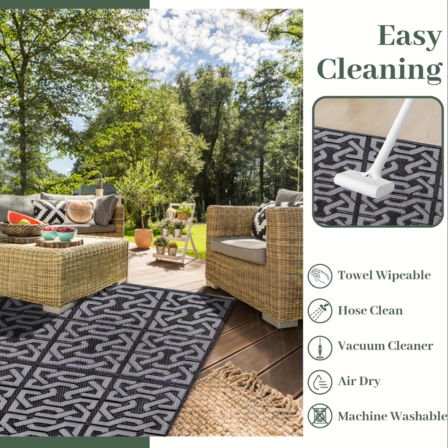 Reversible Outdoor Rug | Black & Grey Modern Patio Mat 7
