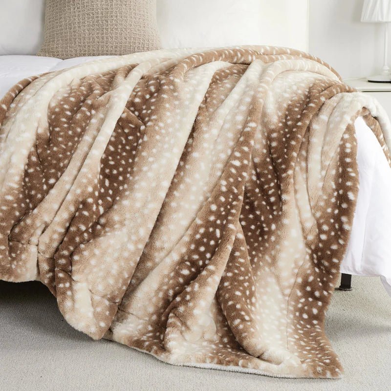 Reversible Plush Blanket with Deer Motif, Soft Faux Fur, 100% Polyester 2