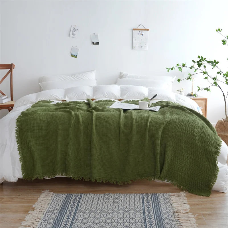 Nattéra – Ternet Bomuldsplaid med Kvast & Jacquardvævning i Blødt Naturmateriale