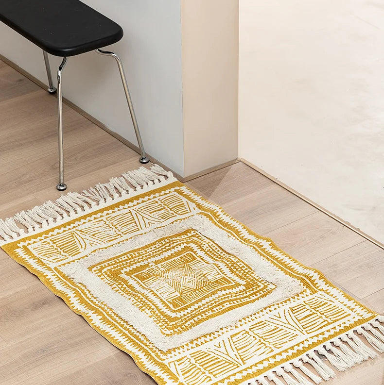 LivaLoom – Boheme Bomuld-Linned Tæppe med 3D Struktur & Nem Pleje