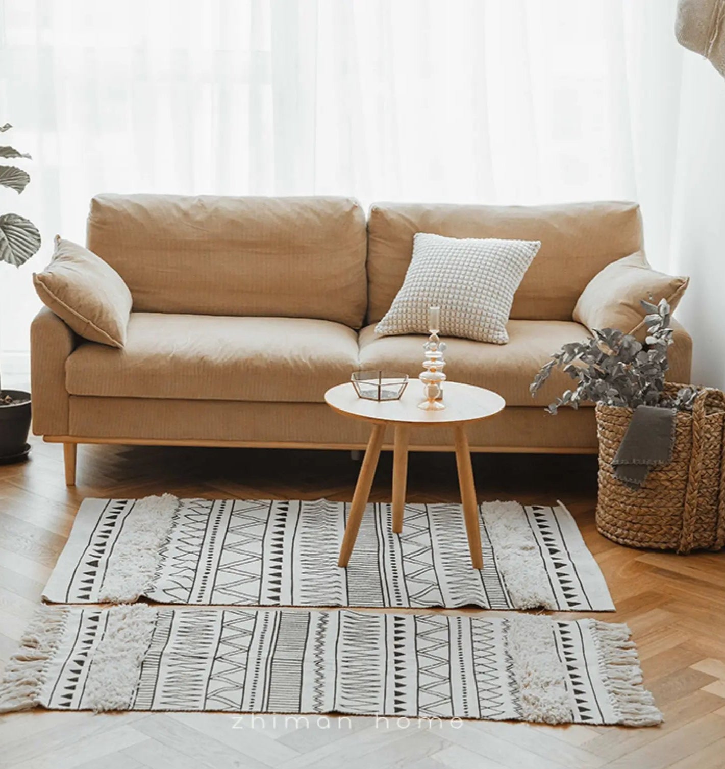 LivaLoom – Boheme Bomuld-Linned Tæppe med 3D Struktur & Nem Pleje