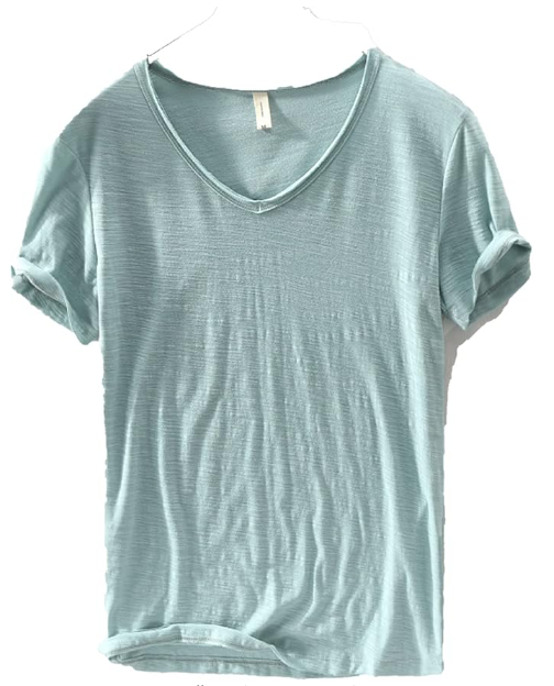 Men's V-Neck T-Shirt – Linen Cotton Blend with a Breathable Slim Fit