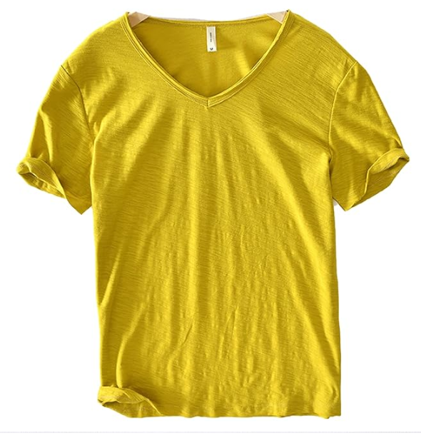 Men's V-Neck T-Shirt – Linen Cotton Blend with a Breathable Slim Fit