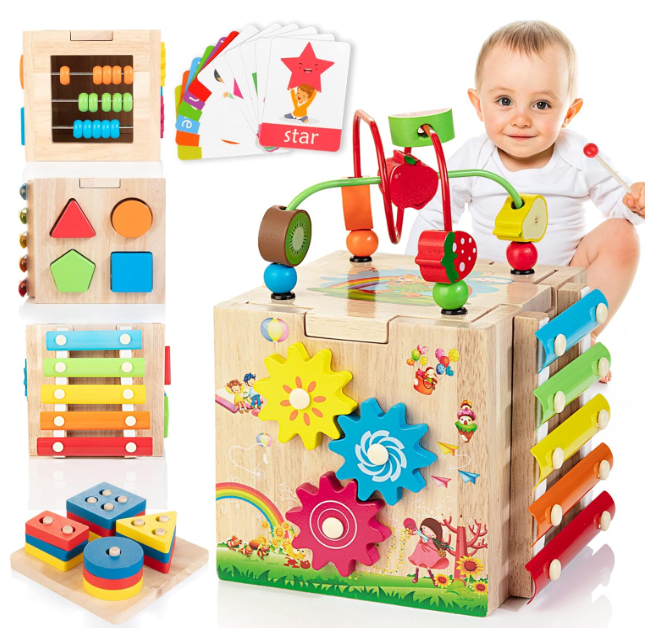 8-in-1 Montessori Activity Cube – Educational Wooden Toy for Toddlers from 18 Months