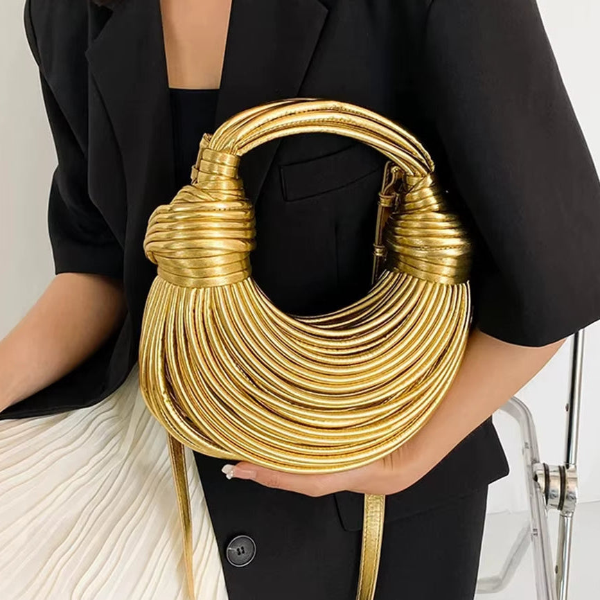 Sculptural Handbag in Premium Vegan Leather with Detachable Strap - Metallic Finish 5