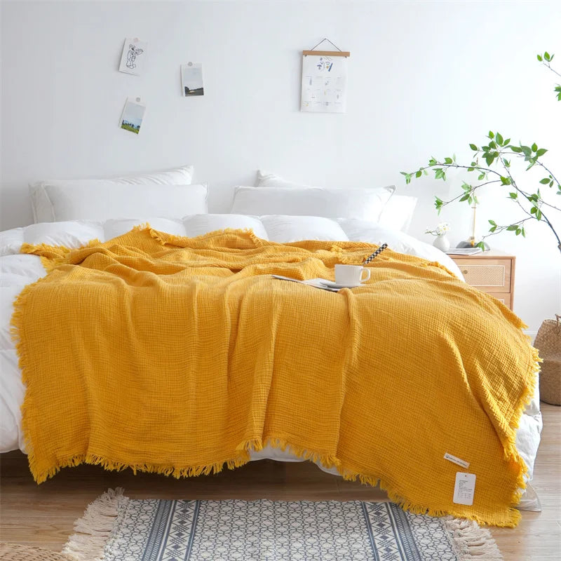 Nattéra – Ternet Bomuldsplaid med Kvast & Jacquardvævning i Blødt Naturmateriale