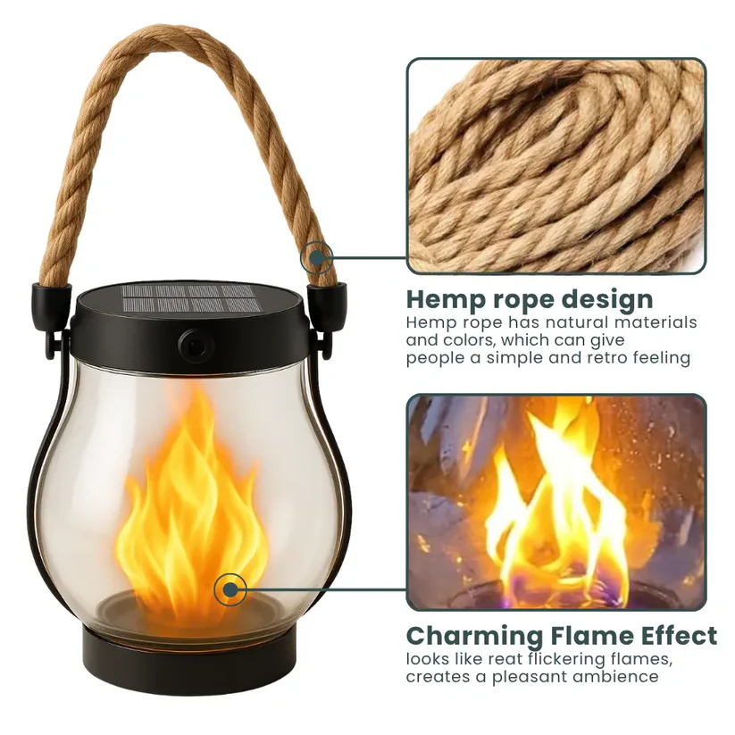 Solar Flame Lantern with Flickering LED Light and Weather-Resistant Design for Outdoor Use 2