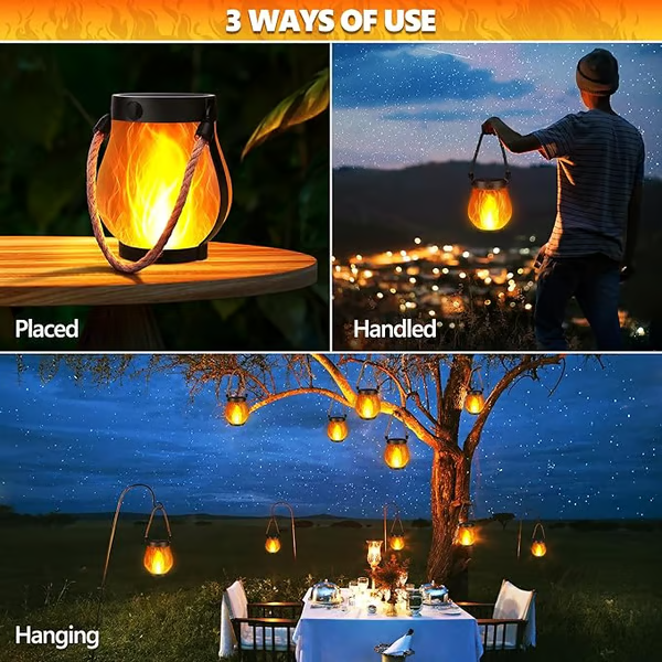 Solar Flame Lantern with Flickering LED Light and Weather-Resistant Design for Outdoor Use 4