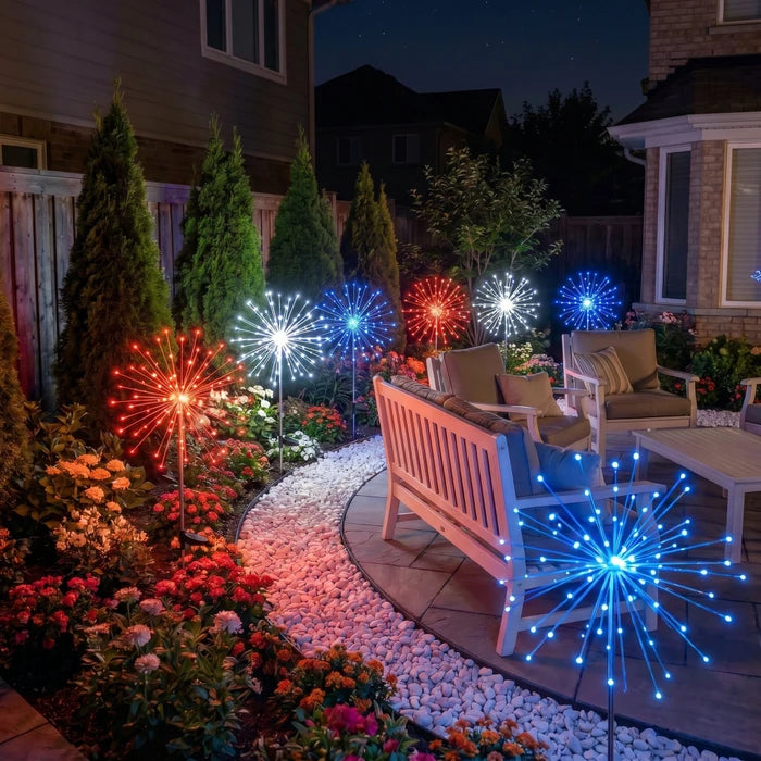 Solar Stake Lights – Red, White and Blue Sparkle Glow for Garden Paths