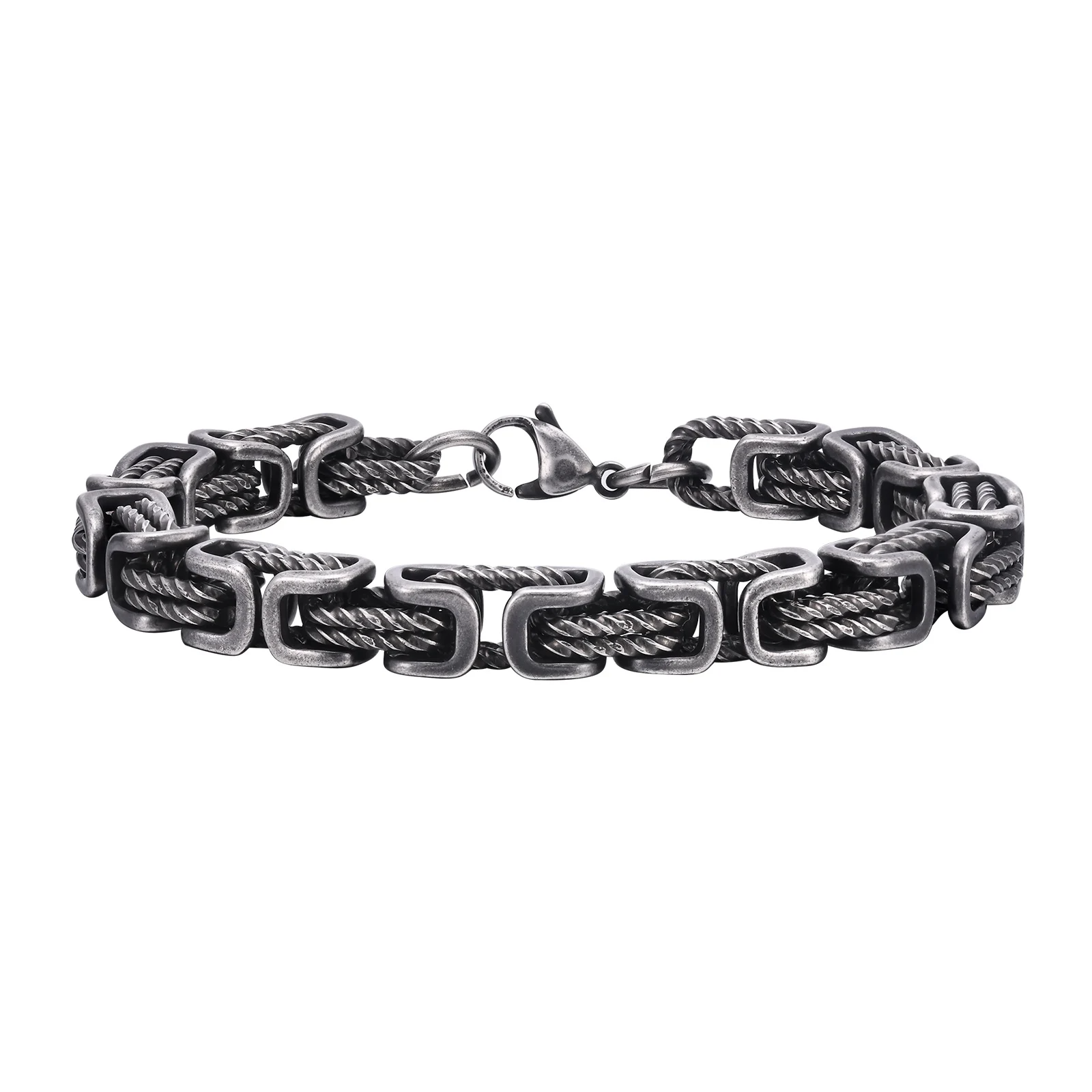 Stainless Steel Chain Cuff Bracelet with Polished Finish, Woven-Core Links 7