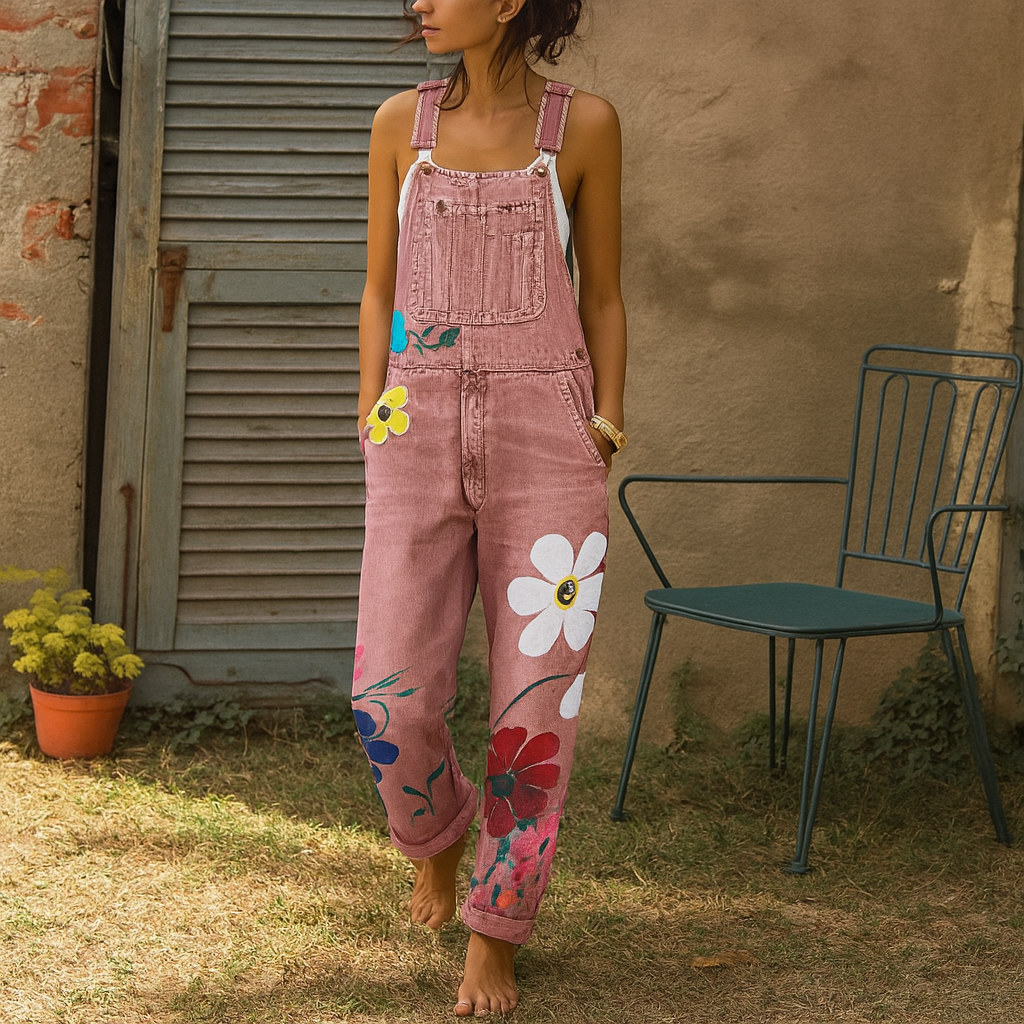 Stylish Denim Jumpsuit for Women with Floral Pattern, Cotton, Zip Closure 0