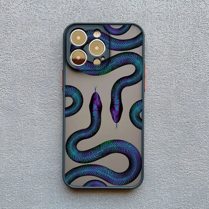 Stylish Metallic Serpent Motif iPhone Case - Slim Design for iPhone 14 Pro, 14, 13 11