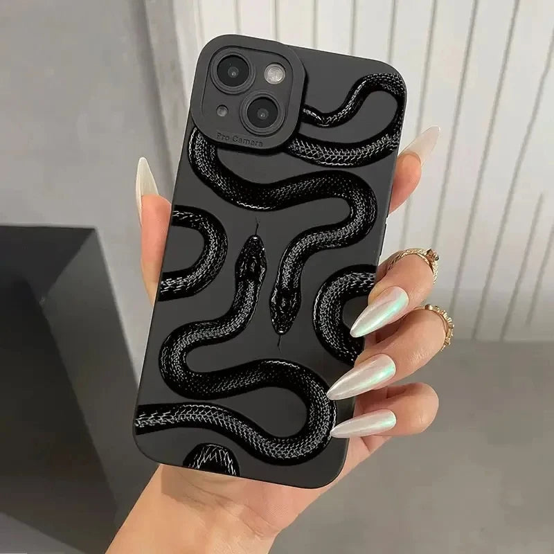 Stylish Metallic Serpent Motif iPhone Case - Slim Design for iPhone 14 Pro, 14, 13 8