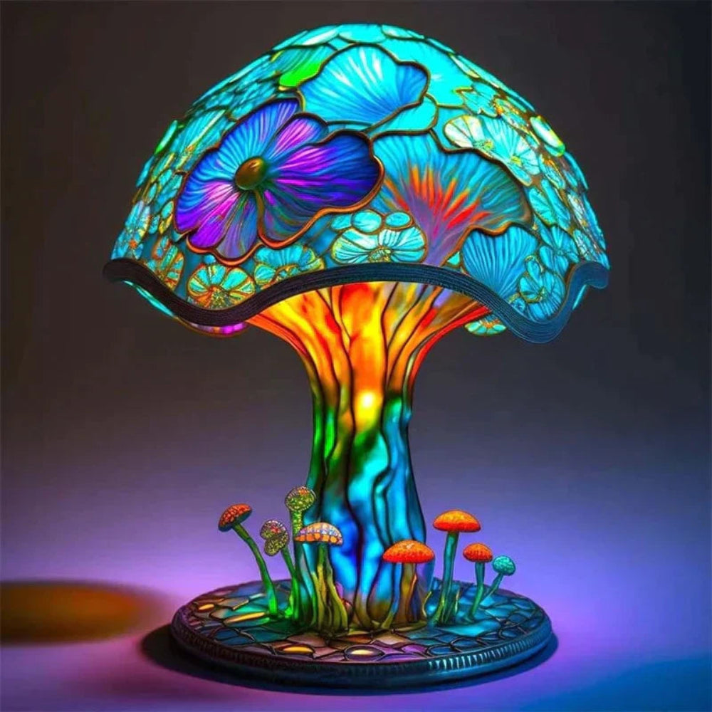 Table Lamp Glass Mushroom Style LED Ambient Resin Design Accent 0