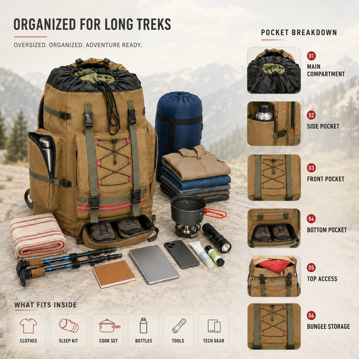 Thrives Outdoor | Large Capacity Hiking Backpack 6