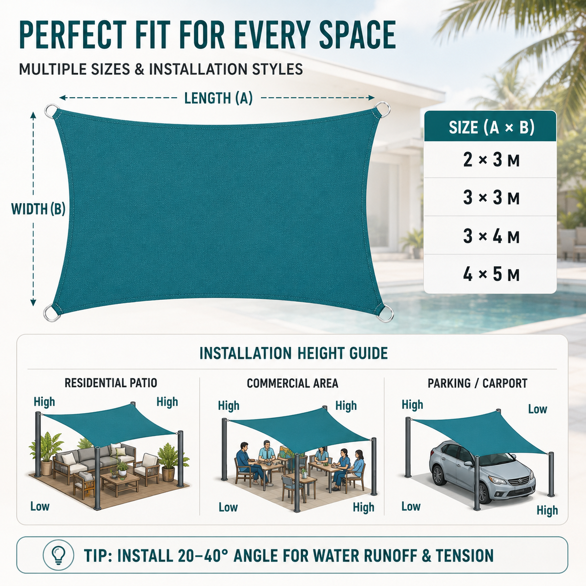 Thrives Outdoor | Sunvora Waterproof Outdoor Shade Sail 2