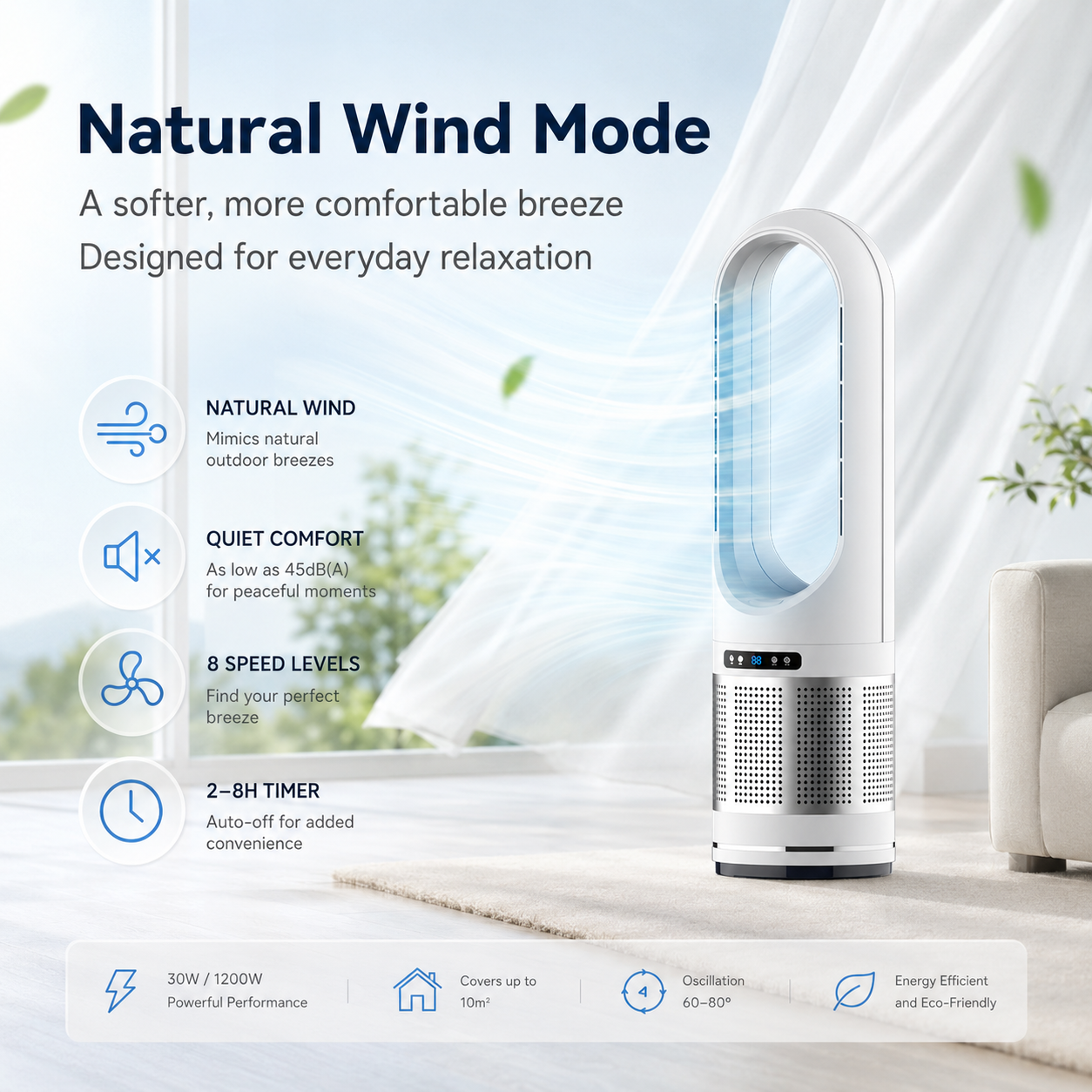 Turmventilator ohne Rotorblätter mit Fernbedienung 6