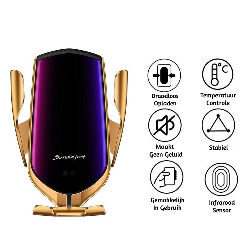 Support de téléphone de voiture sans fil – Serrage automatique avec charge Qi et support réglable à 360°