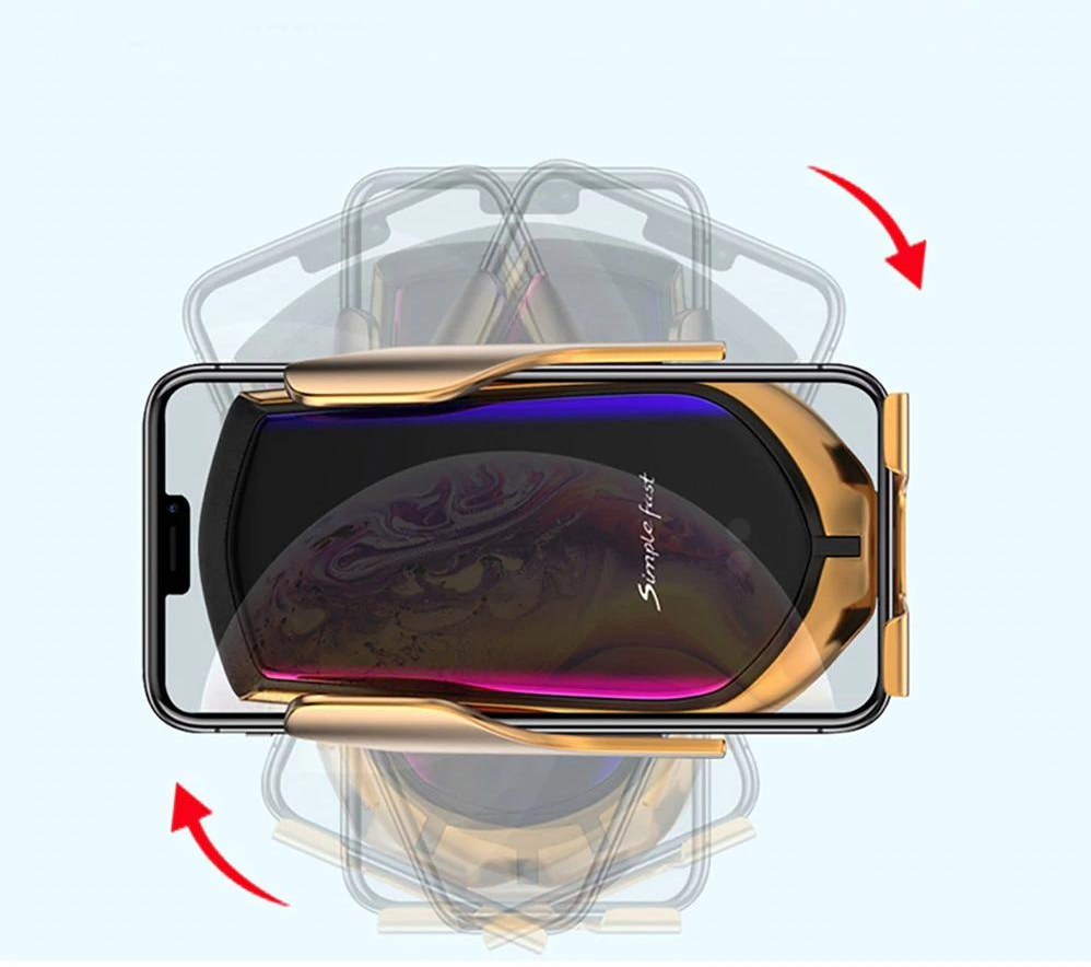 Support de téléphone de voiture sans fil – Serrage automatique avec charge Qi et support réglable à 360°