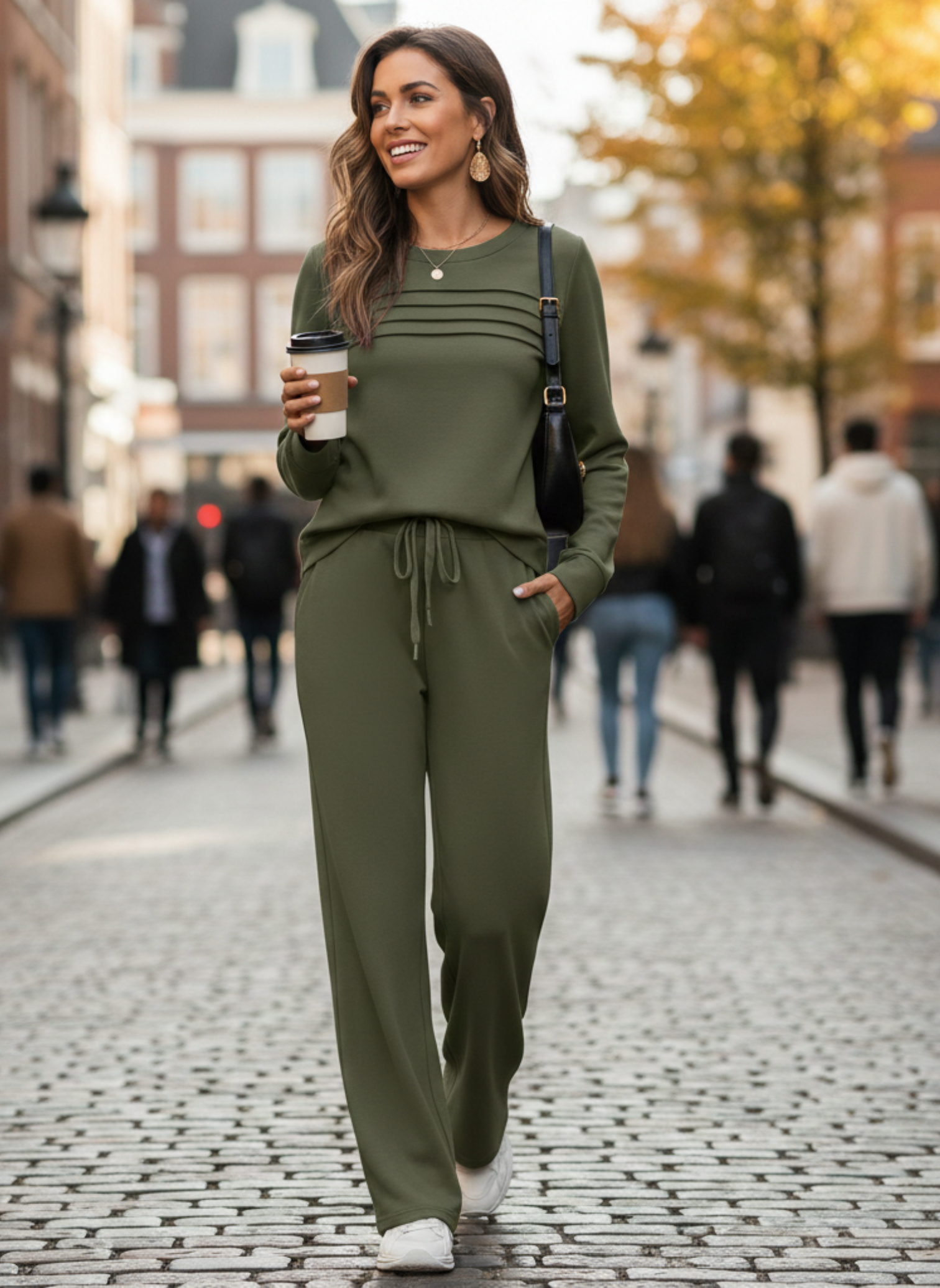 Tenue confortable pour femmes | Ensemble 2 pièces avec haut col rond et pantalon doux