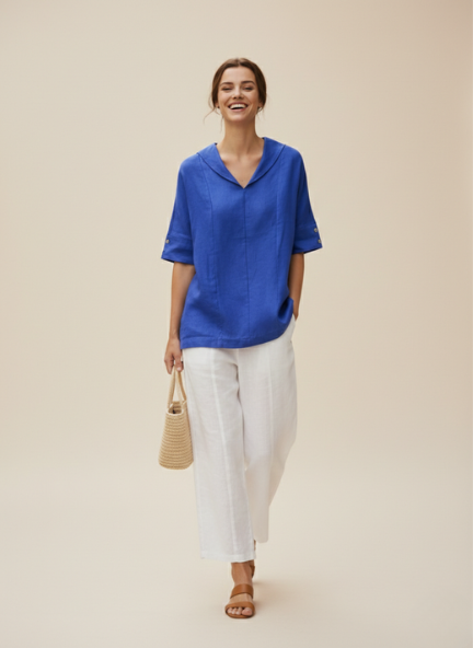 Women’s Airy Linen V-Neck Shirt | Short Sleeve Casual Summer Top