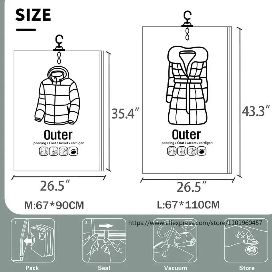 Vacuum Storage Bags for Clothes Set of 3 – Hanging, Space-Saving, Dustproof 3