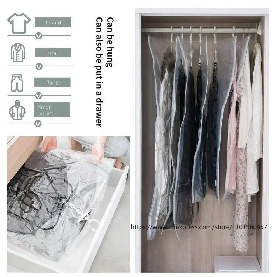 Vacuum Storage Bags for Clothes Set of 3 – Hanging, Space-Saving, Dustproof 5